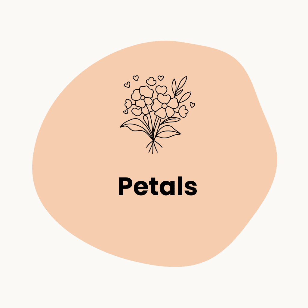 Icon of a bouquet of flowers with the words "Petals"