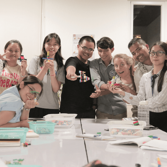 A small group discussion environmental topic in Youth Eco Labs in Cambodia.