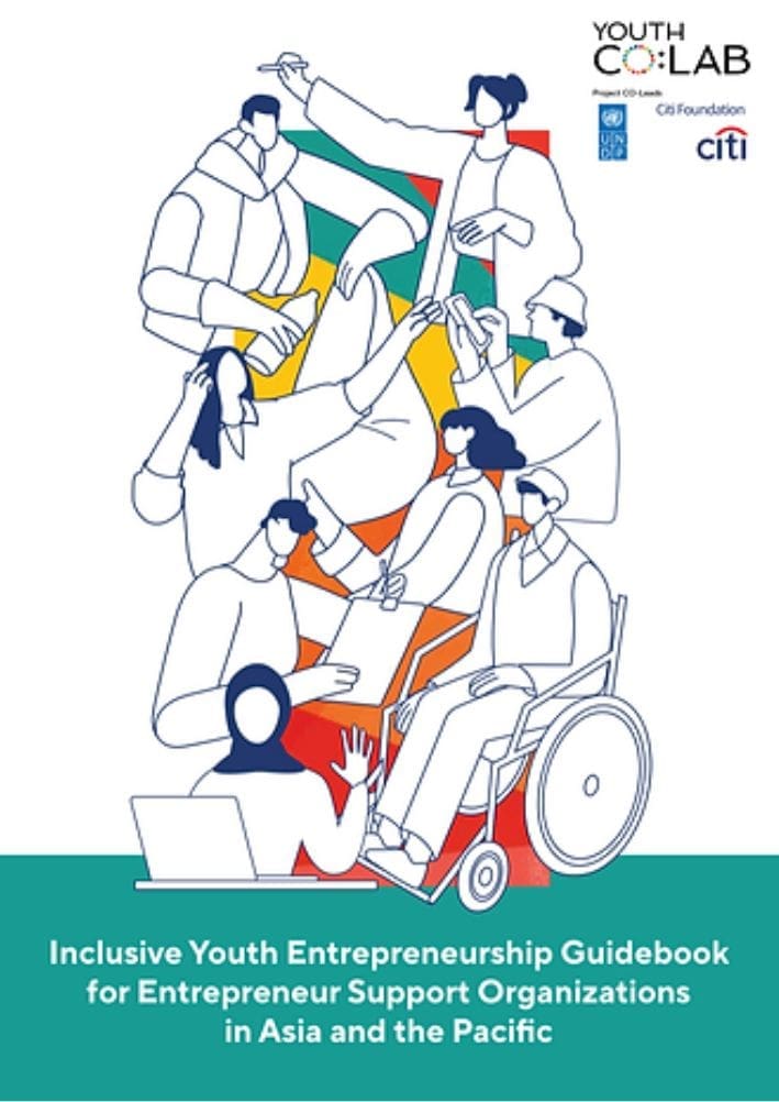 Thumbnail screenshot of the cover page of the report "Inclusive Youth Entrepreneurship Guidebook for Entrepreneur Support Organizations in Asia and the Pacific"